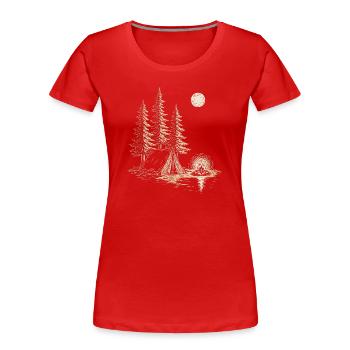 Nachtlager am Seewald mit Zelt - Frauen Premium Bio T-Shirt - Rot - Vorne - Mia (176cm)