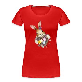 Un joli lapin de Pâques avec un cœur et un panier de Pâques - T-shirt bio Premium Femme - rouge - Devant - Mia (176cm)
