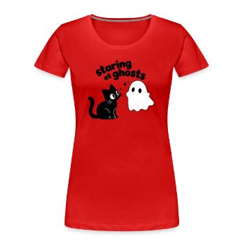 Süße Katze trifft Geist | Minimal Halloween Motiv - Frauen Premium Bio T-Shirt - Rot - Vorne - Mia (176cm)