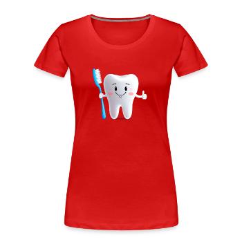 Smiling tooth with toothbrush - Women's Premium Organic T-Shirt - red - Front - Mia (176cm)