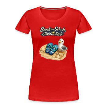 Sand im Schuh, Glück im Kopf - Frauen Premium Bio T-Shirt - Rot - Vorne - Mia (176cm)