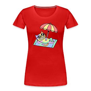 Beach Cat Pop Art Lounge Under Parasol - Women's Premium Organic T-Shirt - red - Front - Mia (176cm)