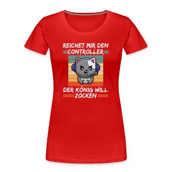 Gaming Vintage King Wants to Play - Women's Premium Organic T-Shirt - red - Front - Mia (176cm)