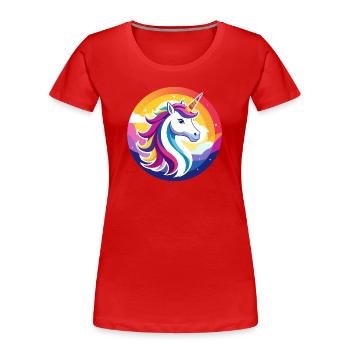 Rainbow Unicorn Colorful Unicorn Head Motif - Women's Premium Organic T-Shirt - red - Front - Mia (176cm)