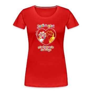 Just a Girl: Liebe zu Katzen und Hunden - Frauen Premium Bio T-Shirt - Rot - Vorne - Mia (176cm)