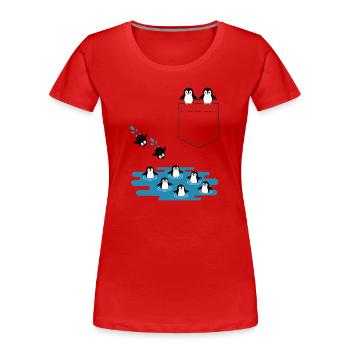 Penguin Jump Into The Water Pocket Design - Women's Premium Organic T-Shirt - red - Front - Mia (176cm)