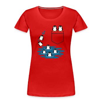 Penguin Jump Into The Water Pocket Design - Women's Premium Organic T-Shirt - red - Front - Mia (176cm)