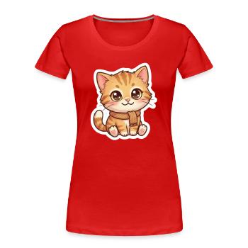 Gemütliches orangefarbenes Kätzchen im Schal - Frauen Premium Bio T-Shirt - Rot - Vorne - Mia (176cm)