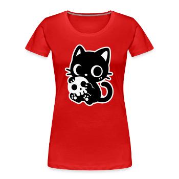 Cute Scary Cat with Skull | Kawaii Spooky Mot - Women's Premium Organic T-Shirt - red - Front - Mia (176cm)
