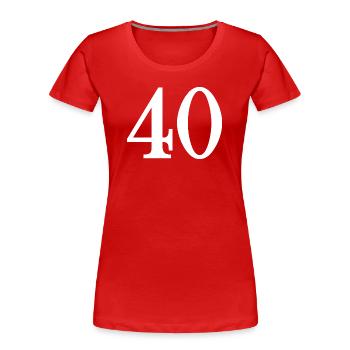 40. 40 ANS. 40e ANNIVERSAIRE. ANNIVERSAIRE 40 ANS. - T-shirt bio Premium Femme - rouge - Devant - Mia (176cm)
