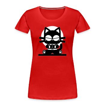 Zen Katze Meditation Minimal Design - Frauen Premium Bio T-Shirt - Rot - Vorne - Mia (176cm)