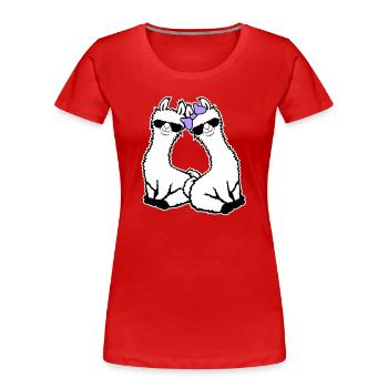 2 Llamas Couple In Love Cool Sunglasses Sitting - Women's Premium Organic T-Shirt - red - Front - Mia (176cm)