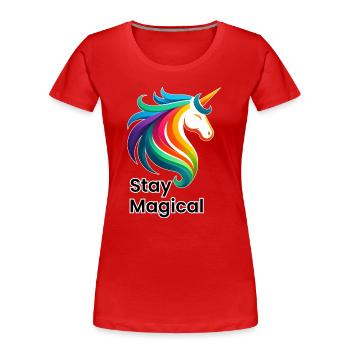 Unicorn Rainbow – Stay Magical Design - Women's Premium Organic T-Shirt - red - Front - Mia (176cm)