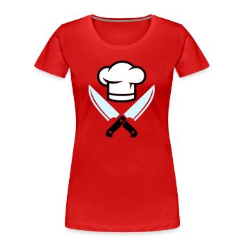 Logo du couteau chapeau de chef - T-shirt bio Premium Femme - rouge - Devant - Mia (176cm)