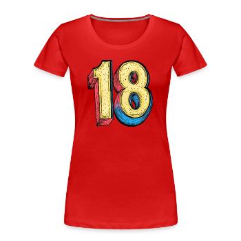 18 Zahl Bunt - Frauen Premium Bio T-Shirt - Rot - Vorne - Mia (176cm)