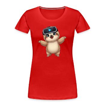Fauler Faultier Virtual Reality Gamer Zocker - Frauen Premium Bio T-Shirt - Rot - Vorne - Mia (176cm)