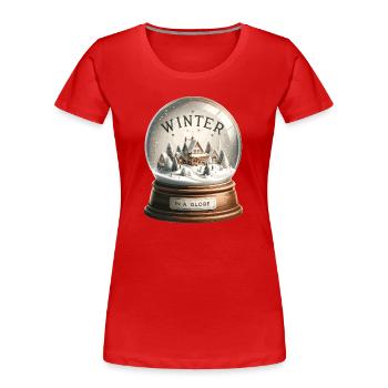 Winterzauber Schneekugel-Dorf - Frauen Premium Bio T-Shirt - Rot - Vorne - Mia (176cm)