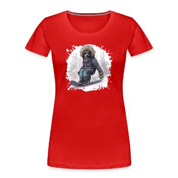 Pudel Hund Snowboard - Frauen Premium Bio T-Shirt - Rot - Vorne - Mia (176cm)