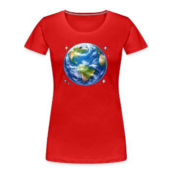 Erde im kosmischen Aquarellstil - Frauen Premium Bio T-Shirt - Rot - Vorne - Mia (176cm)