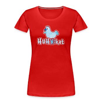 HUHNikat Hühner Fans -  Hahn - Gockel - Bio - Frauen Premium Bio T-Shirt - Rot - Vorne - Mia (176cm)