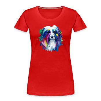 Altenglischer Schäferhund lebendige Ölmalerei Kunst - Frauen Premium Bio T-Shirt - Rot - Vorne - Mia (176cm)