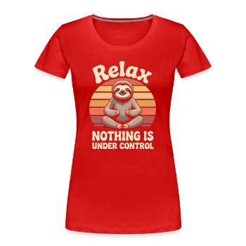 Entspann dich Faultier, Zen-Sonnenuntergang - Frauen Premium Bio T-Shirt - Rot - Vorne - Mia (176cm)