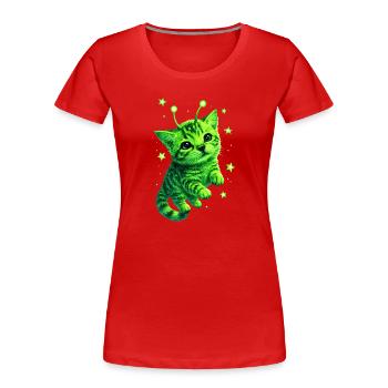 Alien Cat - Frauen Premium Bio T-Shirt - Rot - Vorne - Mia (176cm)