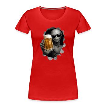 Alien Drinking Beer Looking Out Of Shirt - Women's Premium Organic T-Shirt - red - Front - Mia (176cm)