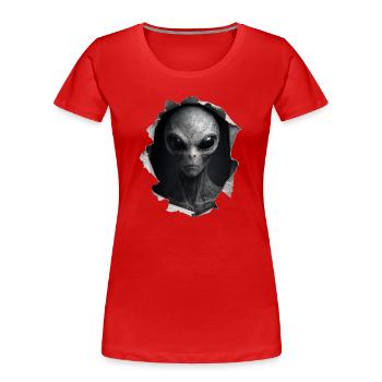 Alien Looking Out Of Shirt - Women's Premium Organic T-Shirt - red - Front - Mia (176cm)