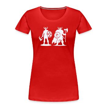 Wikinger-Duo: Schild & Beil im Schatten - Frauen Premium Bio T-Shirt - Rot - Vorne - Mia (176cm)