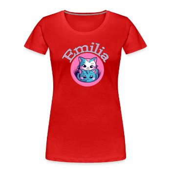 Emilia Cat Duet - T-shirt bio Premium Femme - rouge - Devant - Mia (176cm)