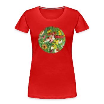 Peinture colorée de prairies à l’échinacée - T-shirt bio Premium Femme - rouge - Devant - Mia (176cm)