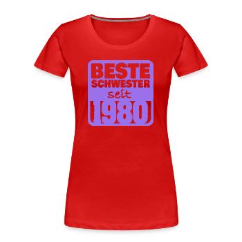 Schwesterchen 1980 - Frauen Premium Bio T-Shirt - Rot - Vorne - Mia (176cm)