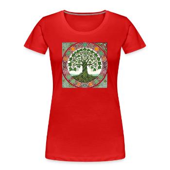 Vitrail circulaire de l’Arbre de Vie - T-shirt bio Premium Femme - rouge - Devant - Mia (176cm)