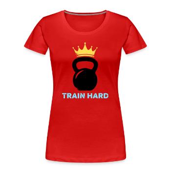 Kettlebell Crown Train Hard - Women's Premium Organic T-Shirt - red - Front - Mia (176cm)