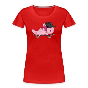 Cooles Axolotl-Skateboarding – Kawaii-Stil - Frauen Premium Bio T-Shirt - Rot - Vorne - Mia (176cm)