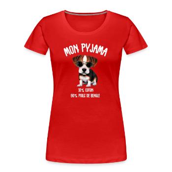 Pyjama Chien Beagle Humour - T-shirt bio Premium Femme - rouge - Devant - Mia (176cm)