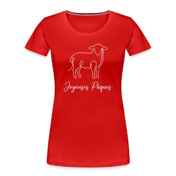 Joyeuses Pâques , Süßes Lämmchen Oster Shirt, Bag - Frauen Premium Bio T-Shirt - Rot - Vorne - Mia (176cm)