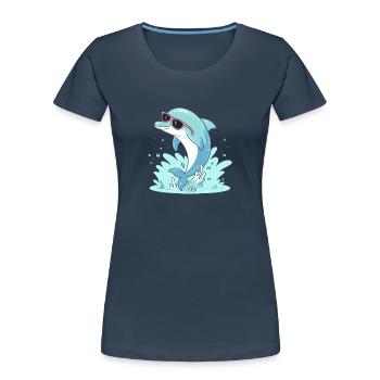 Delfin-Sommer-Pinkbrille - Frauen Premium Bio T-Shirt - Navy - Vorne - Mia (176cm)