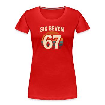 Six Seven 67 Italian Brainrot Retro Sunset Meme - Women's Premium Organic T-Shirt - red - Front - Mia (176cm)