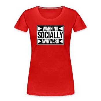 Warning Socially Awkward Lustig Sozial Unbeholfen - Frauen Premium Bio T-Shirt - Rot - Vorne - Mia (176cm)