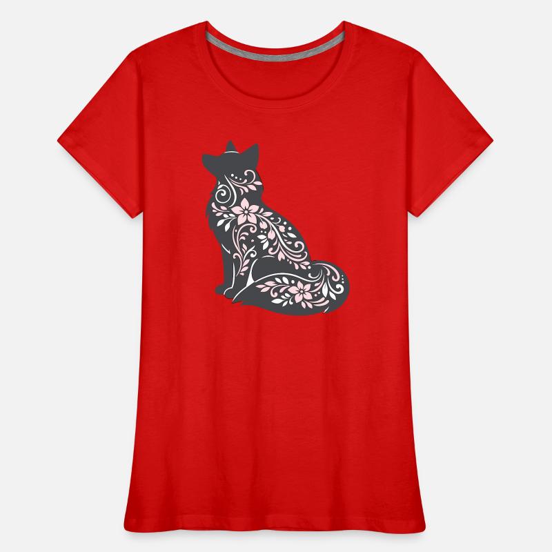 Silhouette de chat décorée de fleurs T-shirt bio Premium Femme