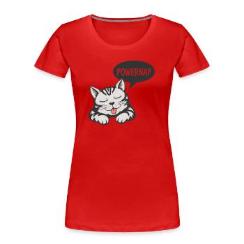 Powernap Cat - Sleeping Motif - Women's Premium Organic T-Shirt - red - Front - Mia (176cm)