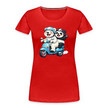 Polar Bear and Panda Bear on a Scooter - Women's Premium Organic T-Shirt - red - Front - Mia (176cm)