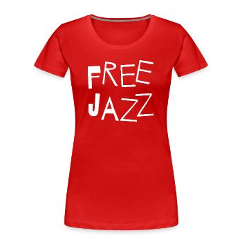 Free Jazz Bold Typography Tee - T-shirt bio Premium Femme - rouge - Devant - Mia (176cm)
