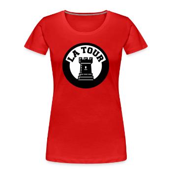 Logo La Tour Pièce d'Échecs Style Emblème Cercle - T-shirt bio Premium Femme - rouge - Devant - Mia (176cm)