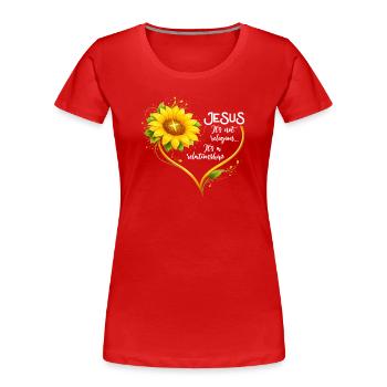 Inspirierende Christliche Sonnenblumen Jesus - Frauen Premium Bio T-Shirt - Rot - Vorne - Mia (176cm)