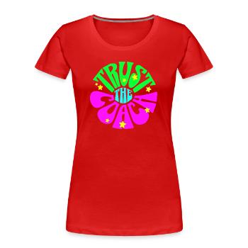 T-shirt de coach de tennis, sweat à capuche Trust the Coach - T-shirt bio Premium Femme - rouge - Devant - Mia (176cm)