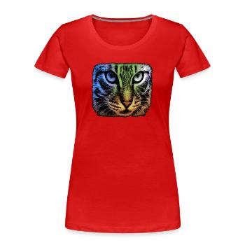 katzengesicht, bunte tier designs - Frauen Premium Bio T-Shirt - Rot - Vorne - Mia (176cm)