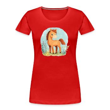 Pferd auf Wiese - Frauen Premium Bio T-Shirt - Rot - Vorne - Mia (176cm)